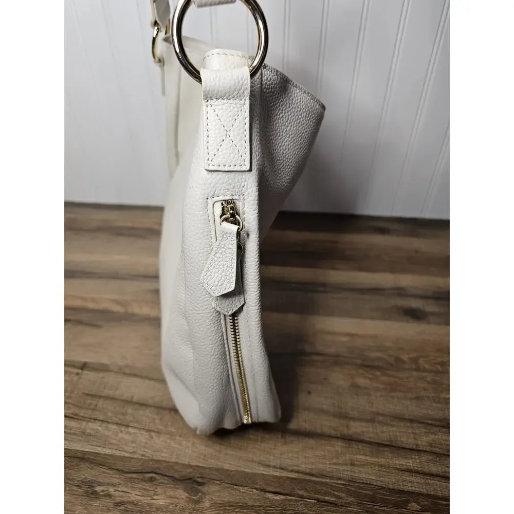 Laggo Leather Shoulder Bag Hobo Cream‎ White Expandable